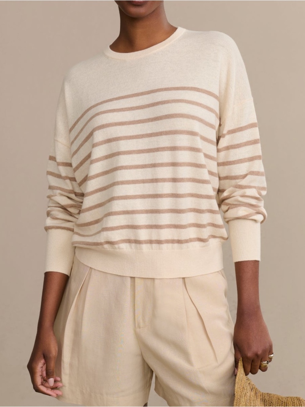 Jenni Kayne Avery Crewneck Sweater Stripe Cotton Merino Neutral XS Summer S